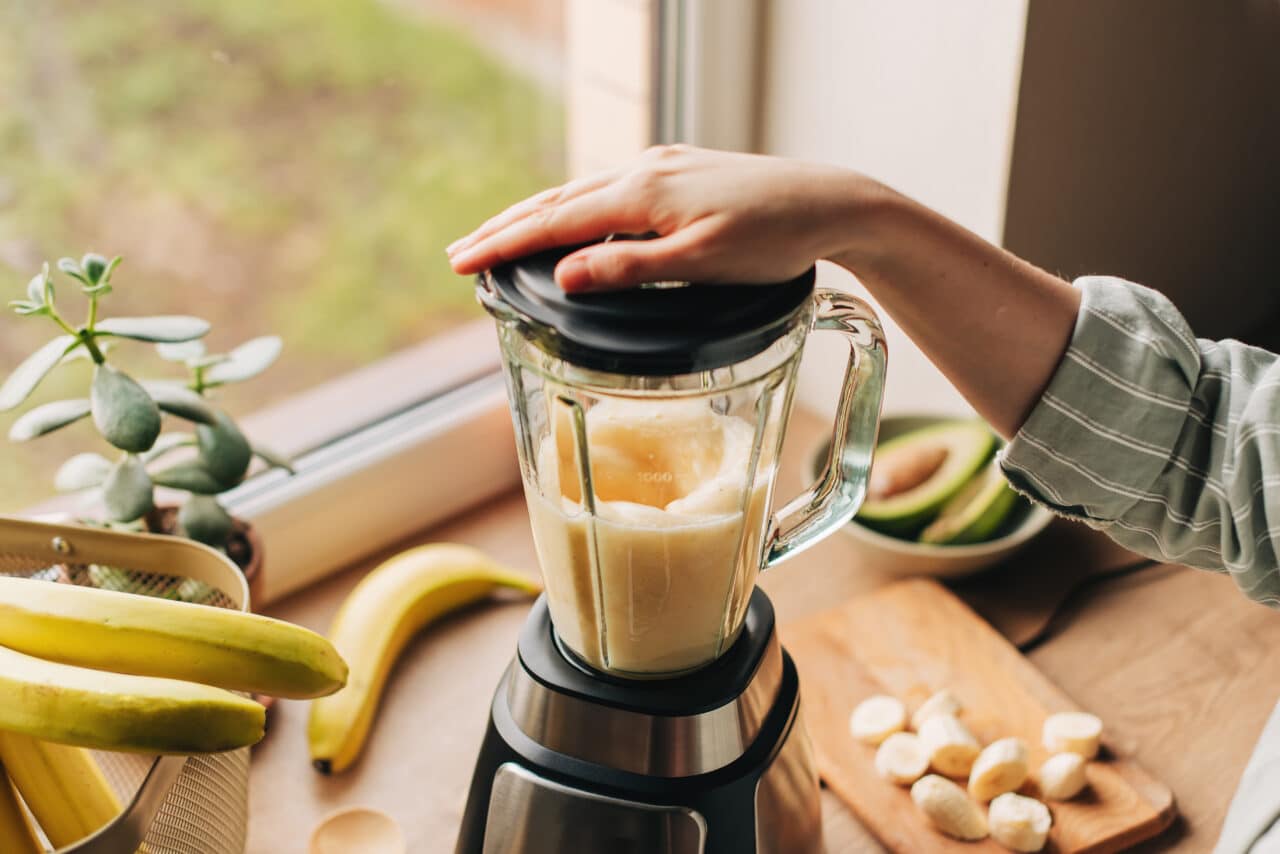Using a loud blender to make a smoothie