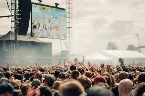 An energetic crowd at a music festival.
